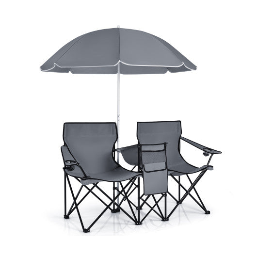 Folding Double Chair With Umbrella-Gray