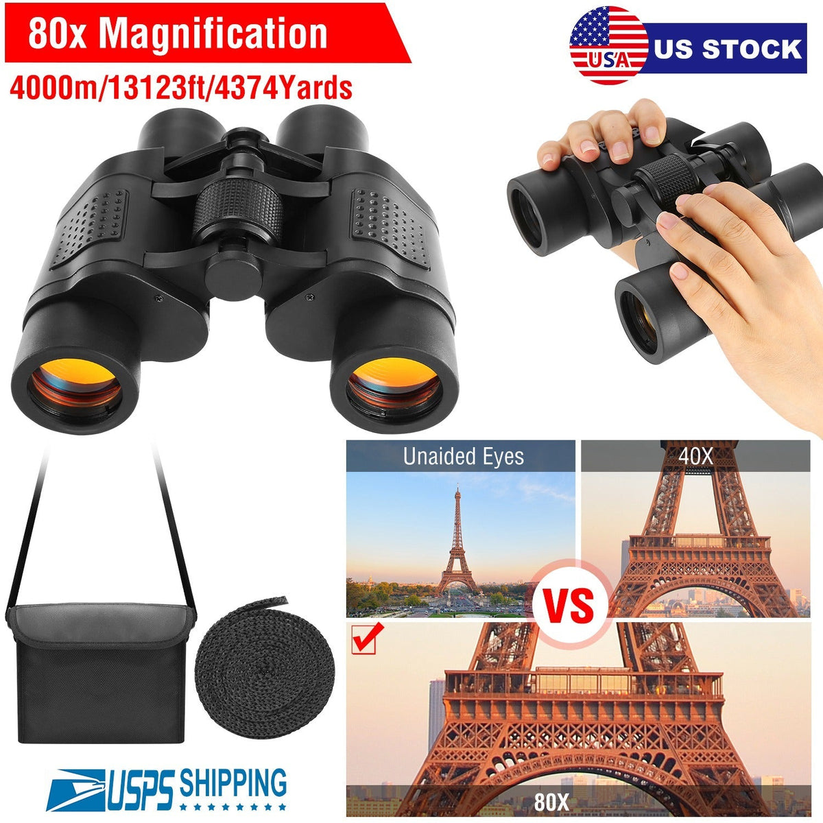 HD Binoculars with FMC Lens Low Light Night Vision Telescope
