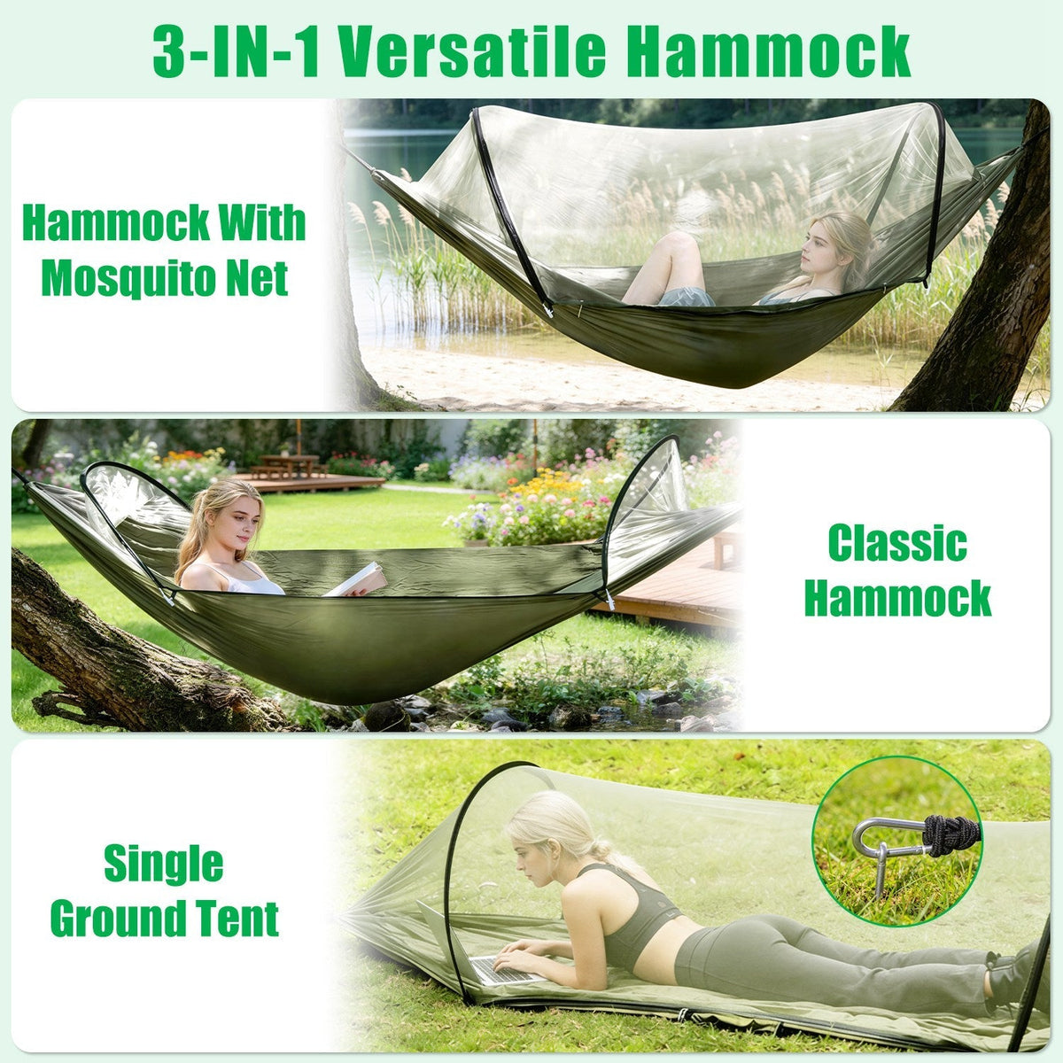 Hammock with Mosquito Net 3-in-1 Portable 440lbs