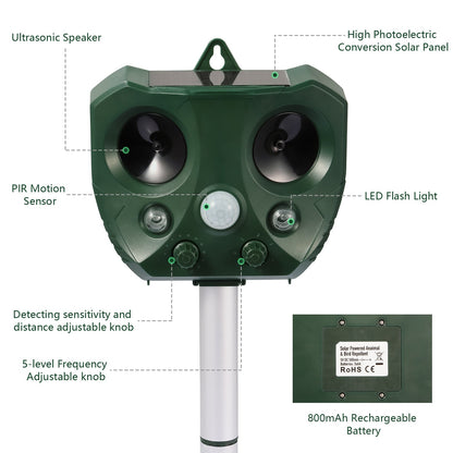Ultrasonic Animal Repeller Solar Powered with Motion Sensor