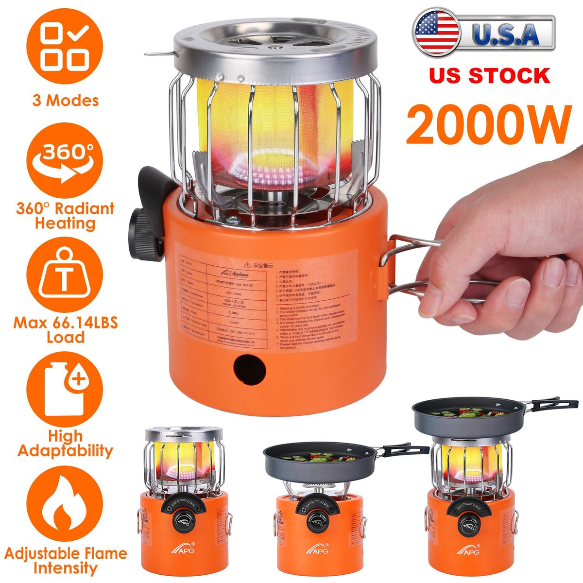 2000W 2 In 1 Camping Stove/ Tent Heater