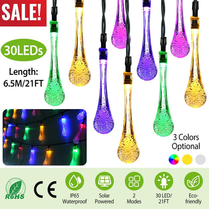 21 Feet 30 LEDs Water Drop Solar Powered Lights