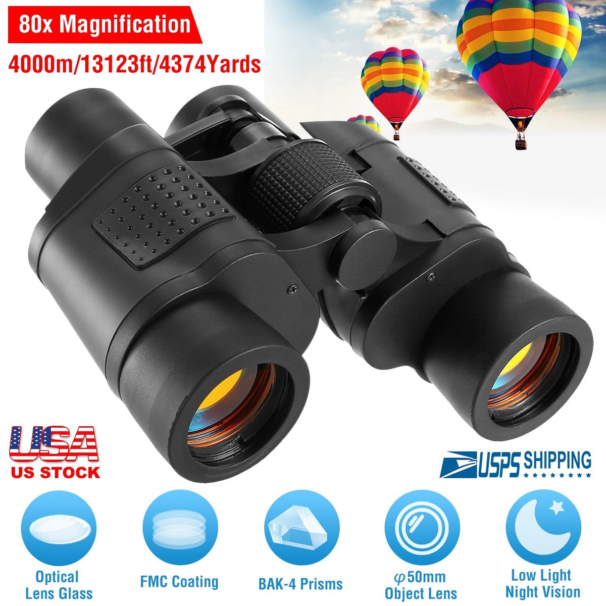 HD Binoculars with FMC Lens Low Light Night Vision Telescope