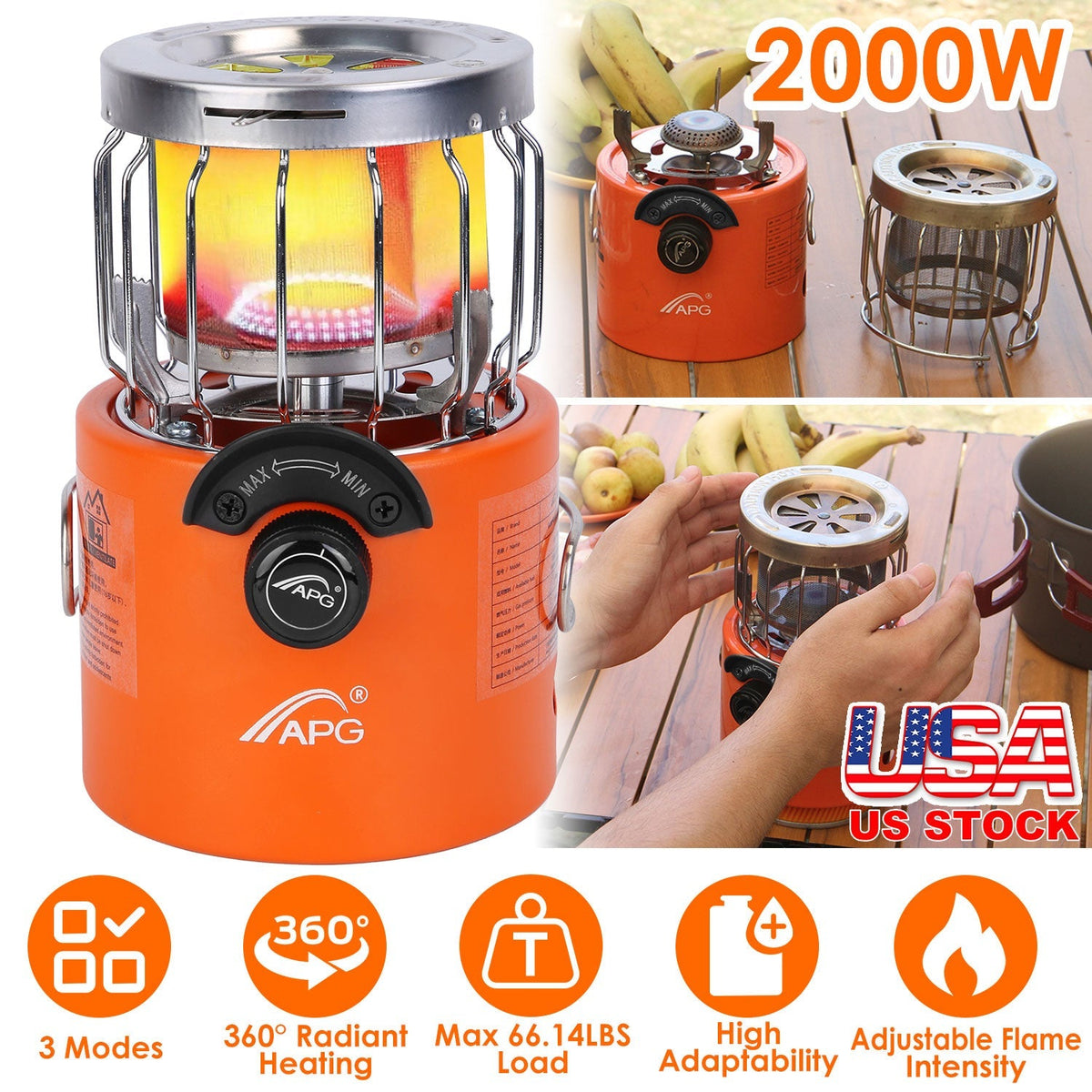 2000W 2 In 1 Camping Stove/ Tent Heater