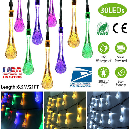 21 Feet 30 LEDs Water Drop Solar Powered Lights