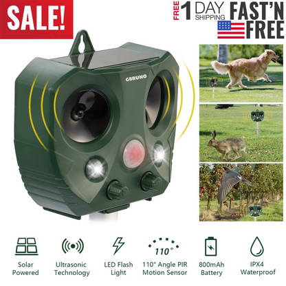 Ultrasonic Animal Repeller Solar Powered with Motion Sensor