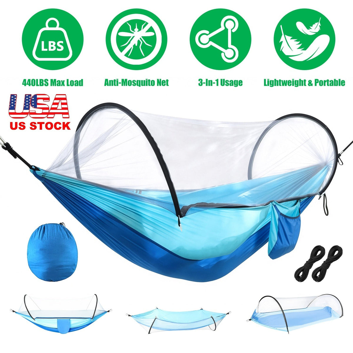 Hammock with Mosquito Net 3-in-1 Portable 440lbs