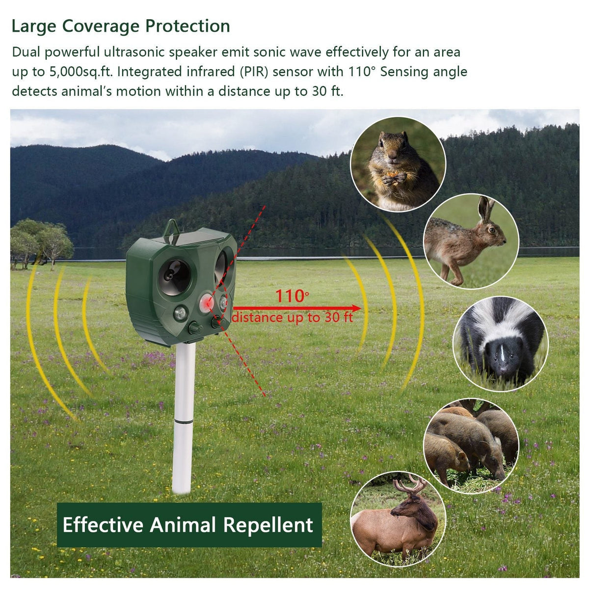 Ultrasonic Animal Repeller Solar Powered with Motion Sensor