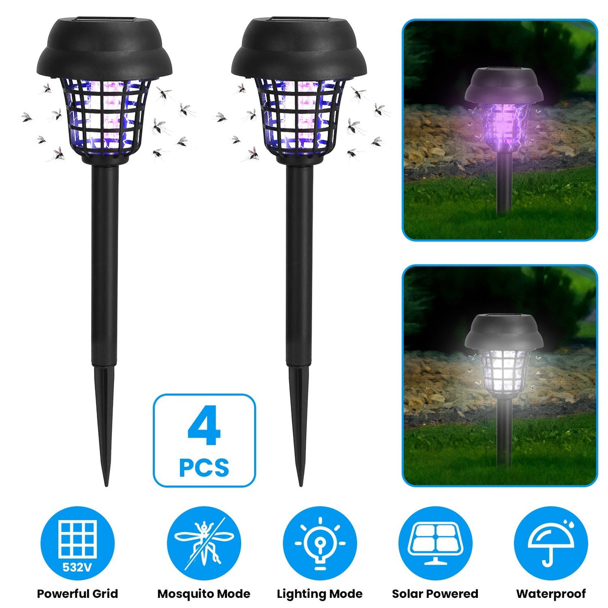 4 Pack Solar Powered Mosquito Zapper with UV White Light
