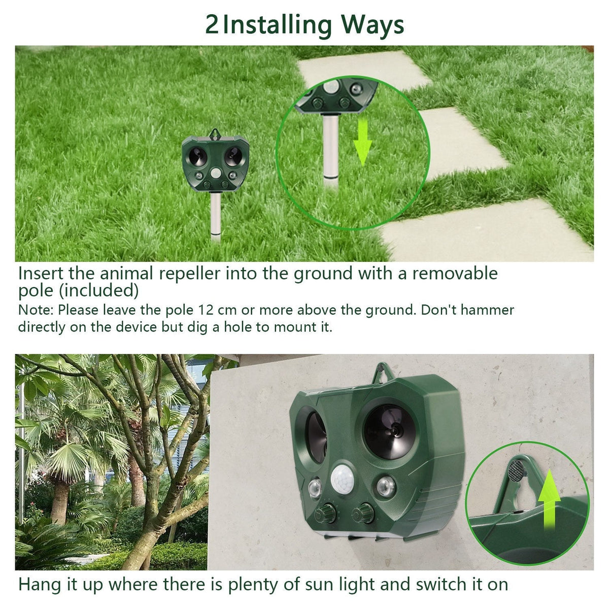 Ultrasonic Animal Repeller Solar Powered with Motion Sensor
