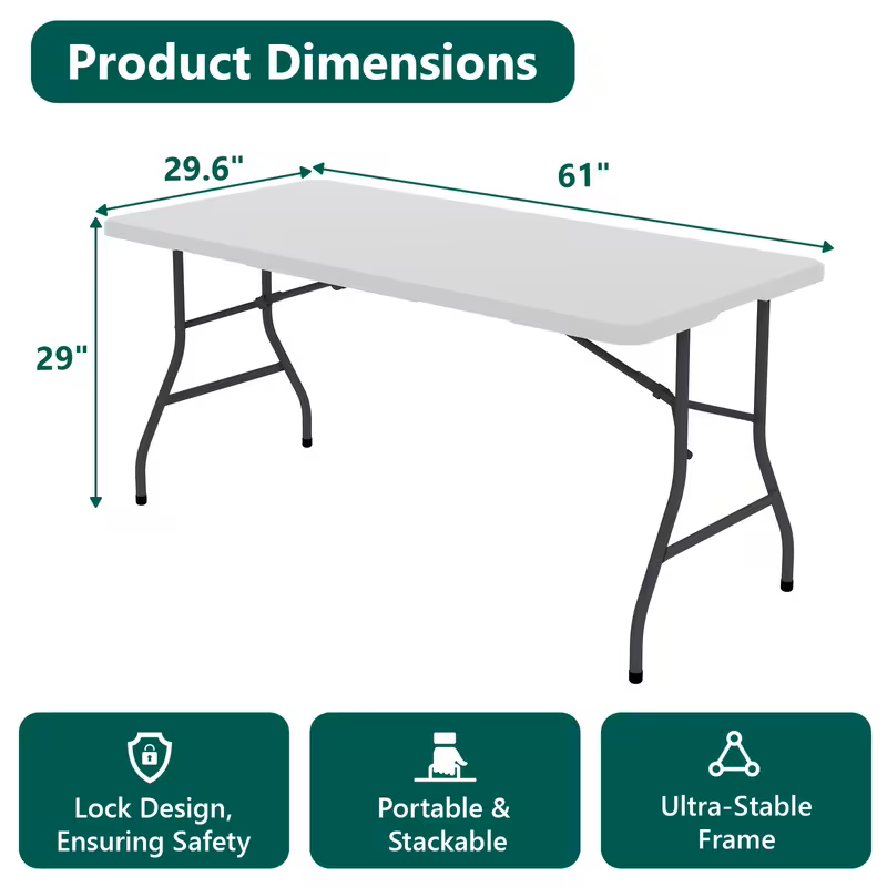 4ft/6ft Portable Plastic Folding Table