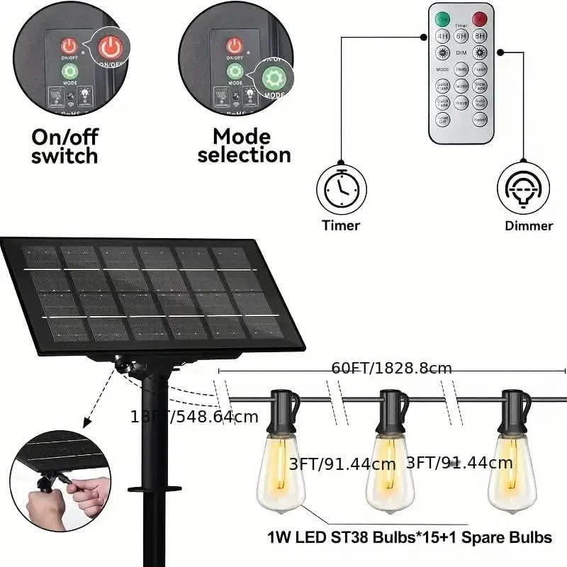 60FT Solar String Lights