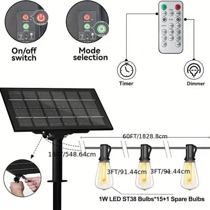 60FT Solar String Lights