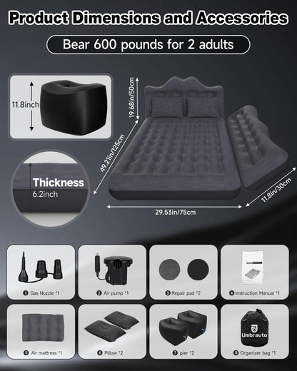 Air Mattress- Car, SUV, Truck & Van Back Seat Bed with Pump