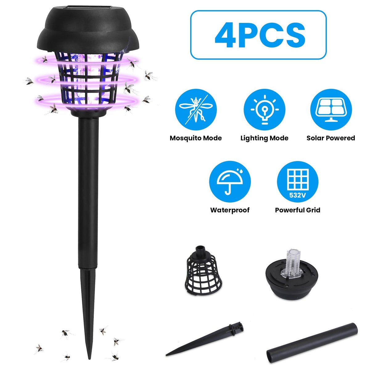 4 Pack Solar Powered Mosquito Zapper with UV White Light