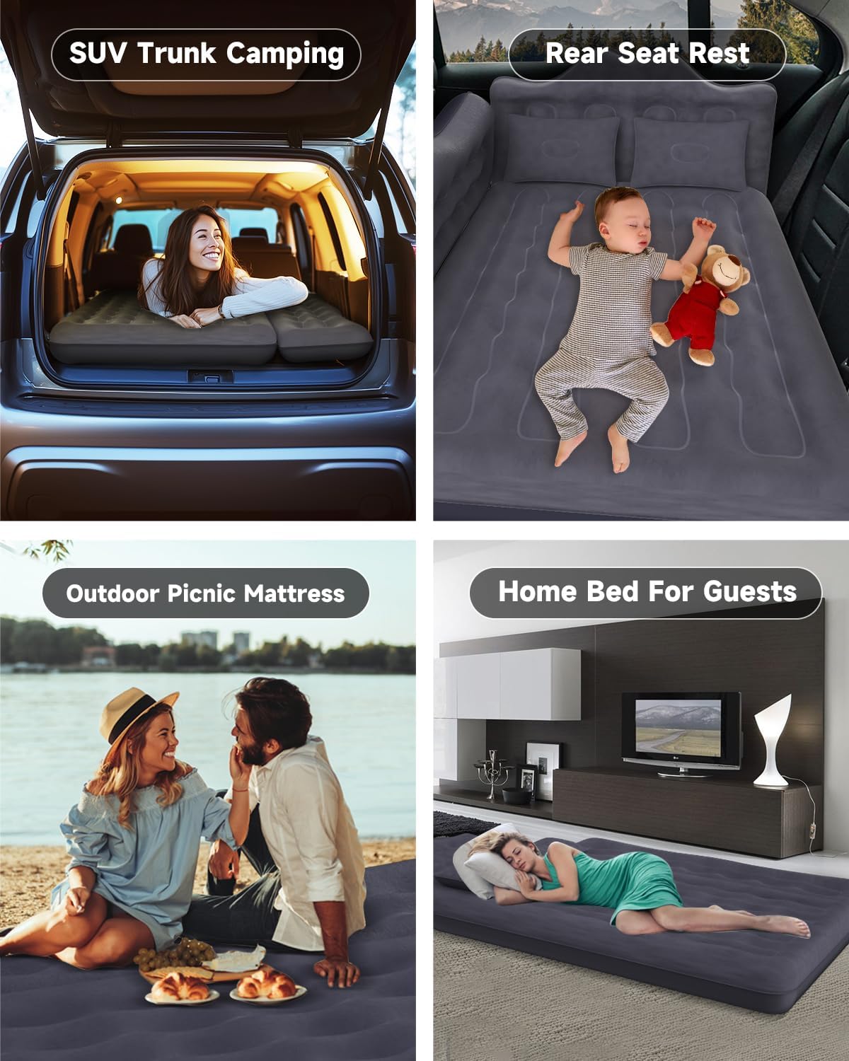 Air Mattress- Car, SUV, Truck & Van Back Seat Bed with Pump