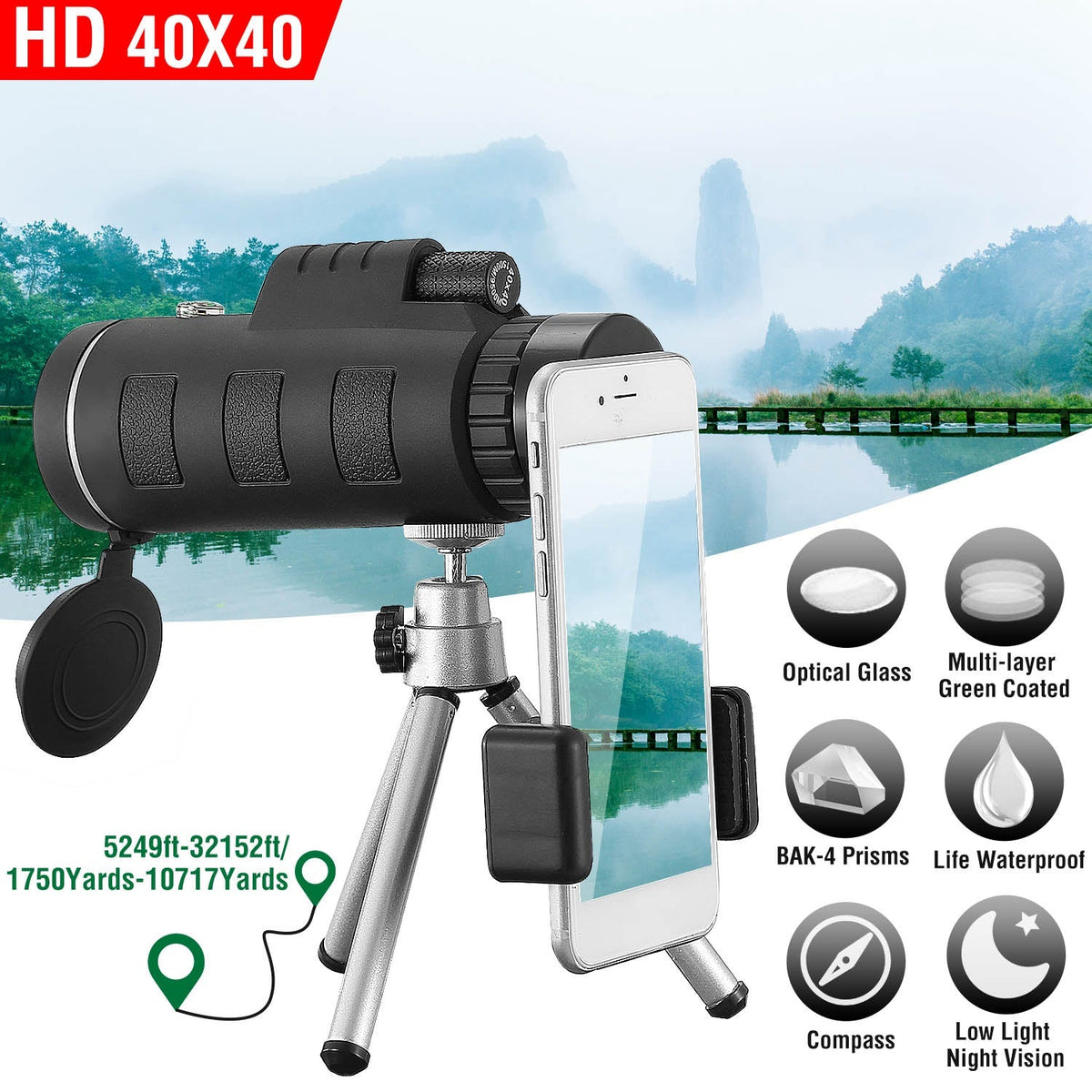 40x40 HD Optical Monocular Telescope