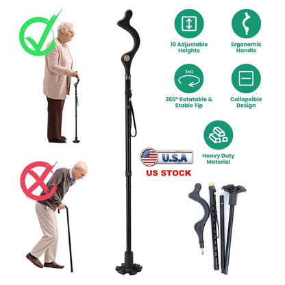 Posture Walking Cane with 10 Adjustable Heights