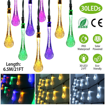 21 Feet 30 LEDs Water Drop Solar Powered Lights