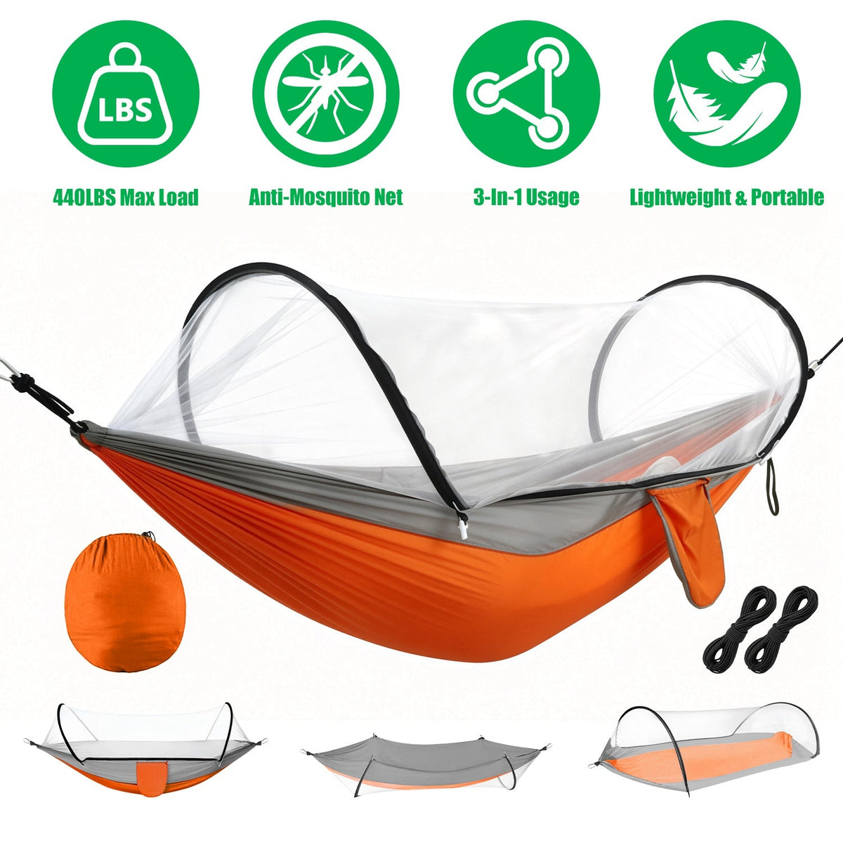 Hammock with Mosquito Net 3-in-1 Portable 440lbs