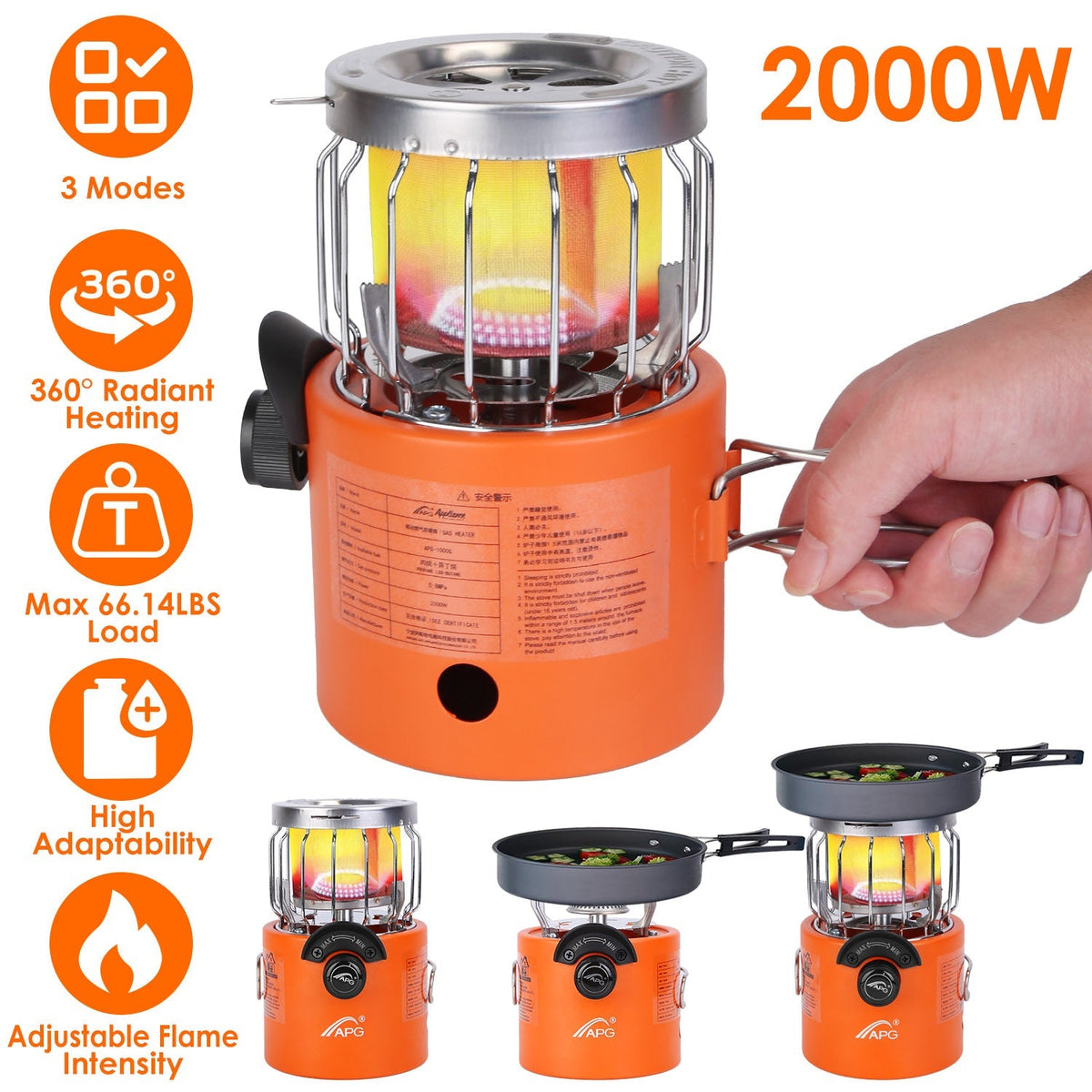 2000W 2 In 1 Camping Stove/ Tent Heater