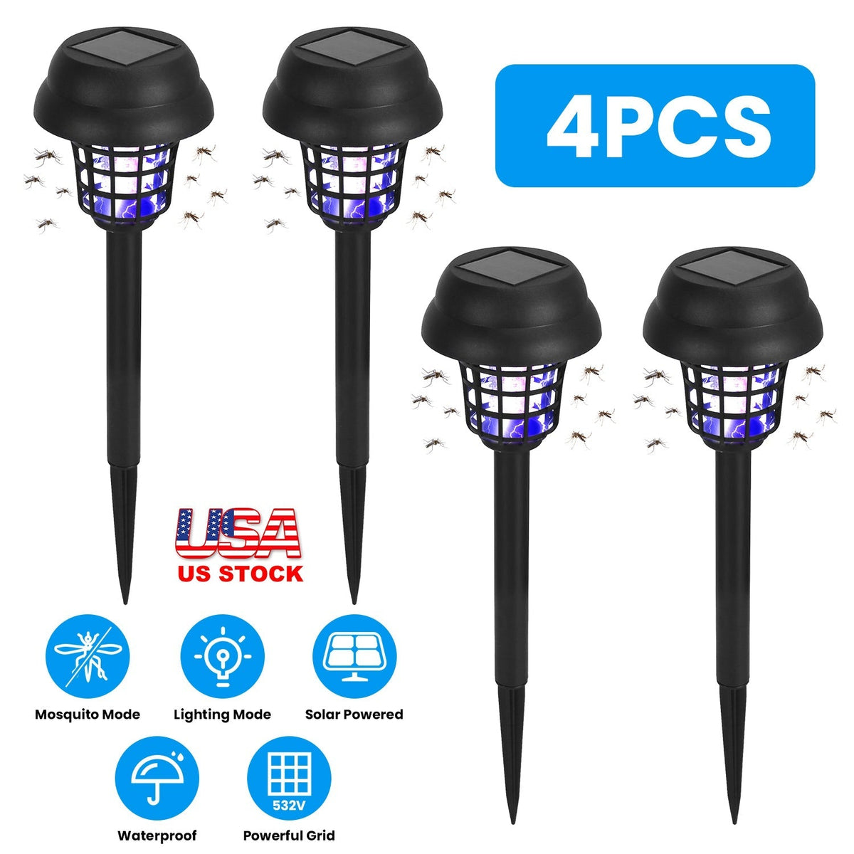 4 Pack Solar Powered Mosquito Zapper with UV White Light