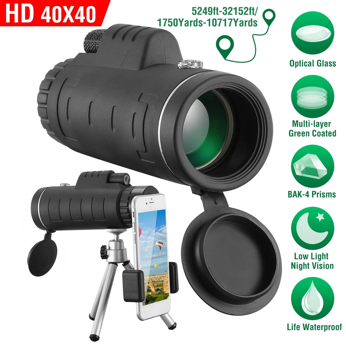 40x40 HD Optical Monocular Telescope