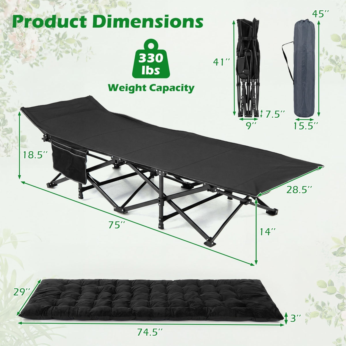 Camping Cot with Padded Mat