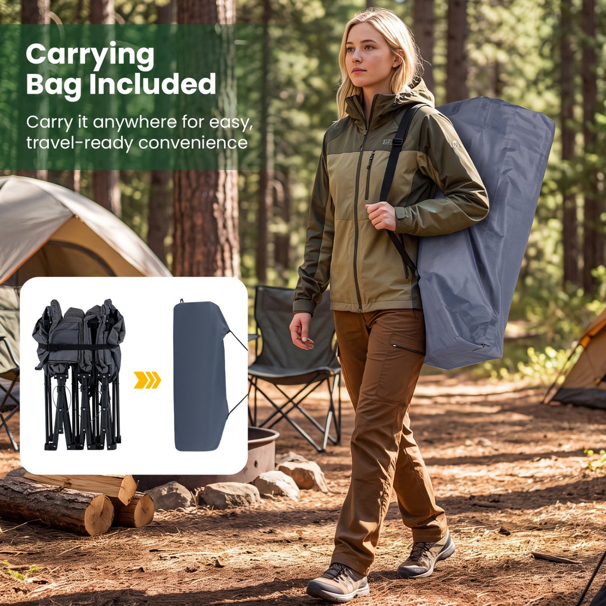 Camping Cot with Padded Pillow and Storage Pouch