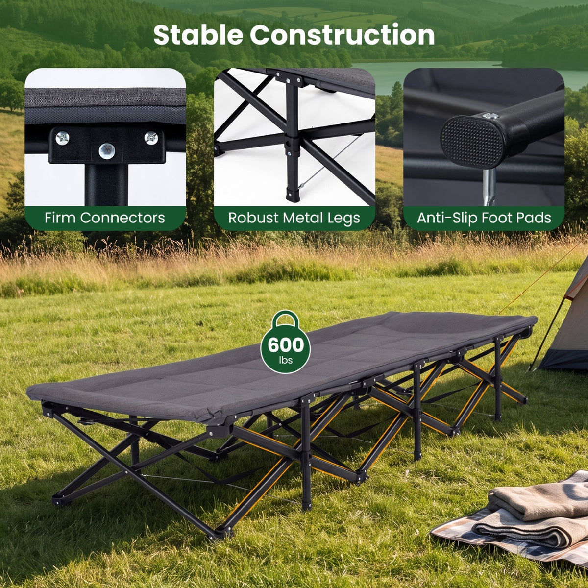Camping Cot with Padded Pillow and Storage Pouch