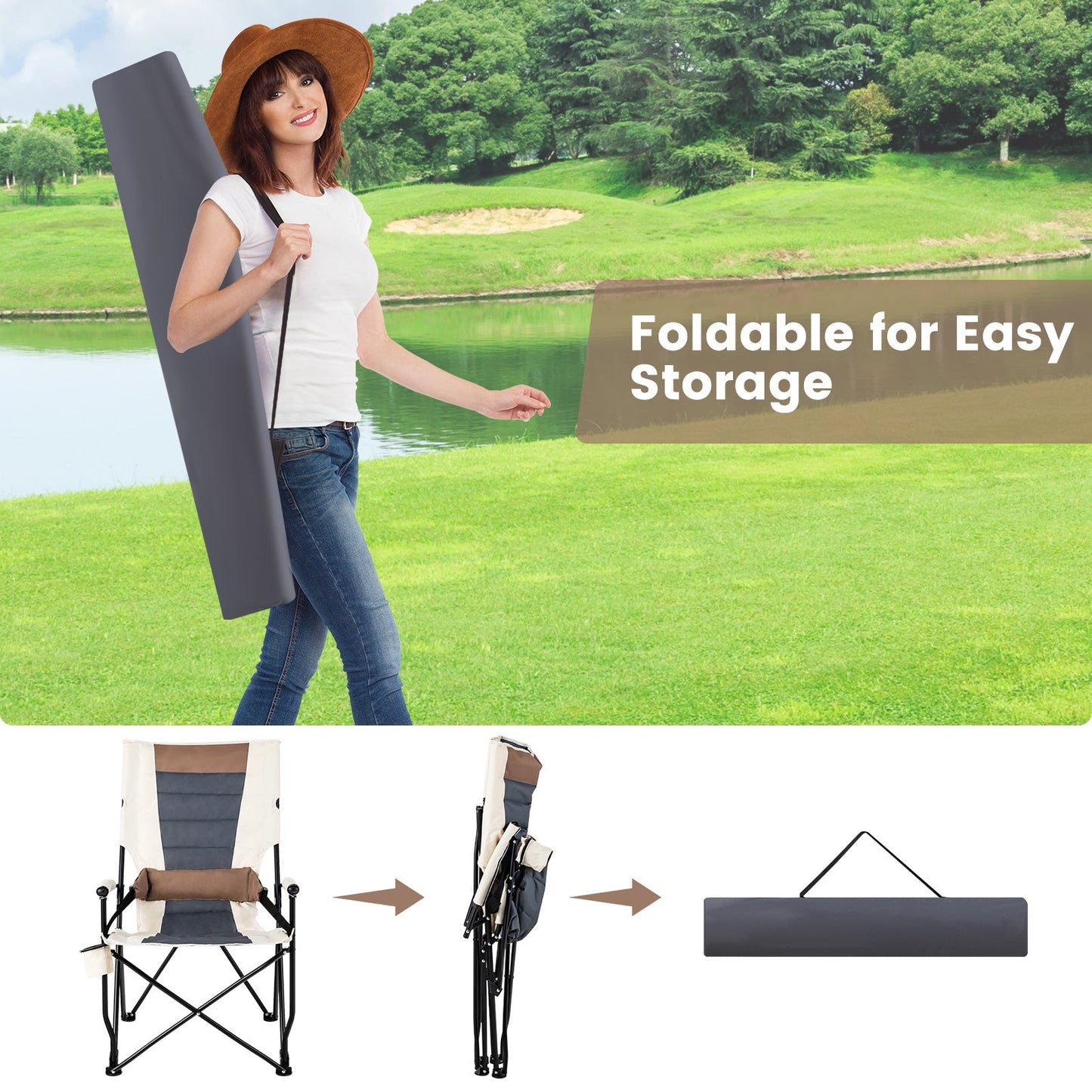 Camping Chair - Cup Holder - Lumbar Pillow