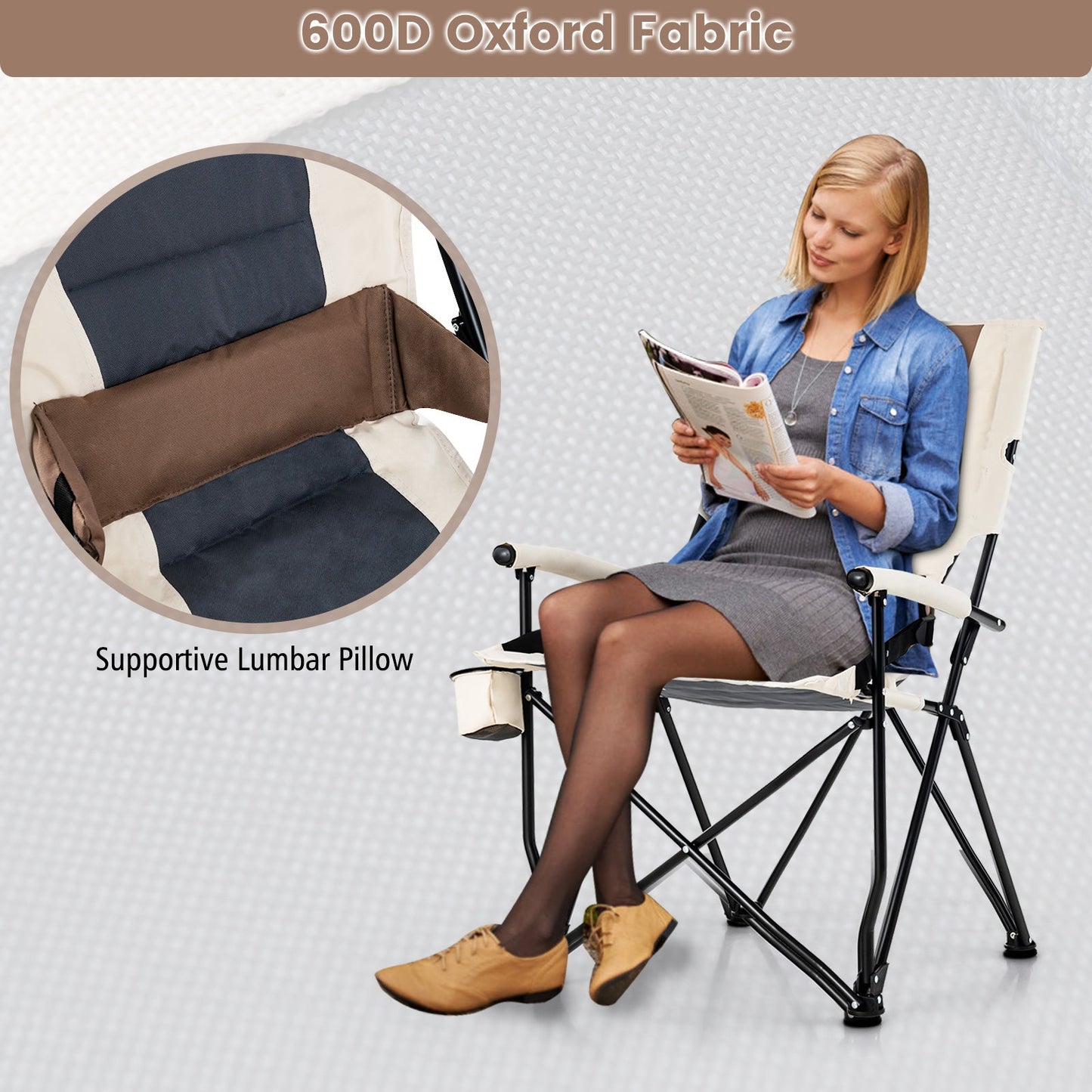 Camping Chair - Cup Holder - Lumbar Pillow