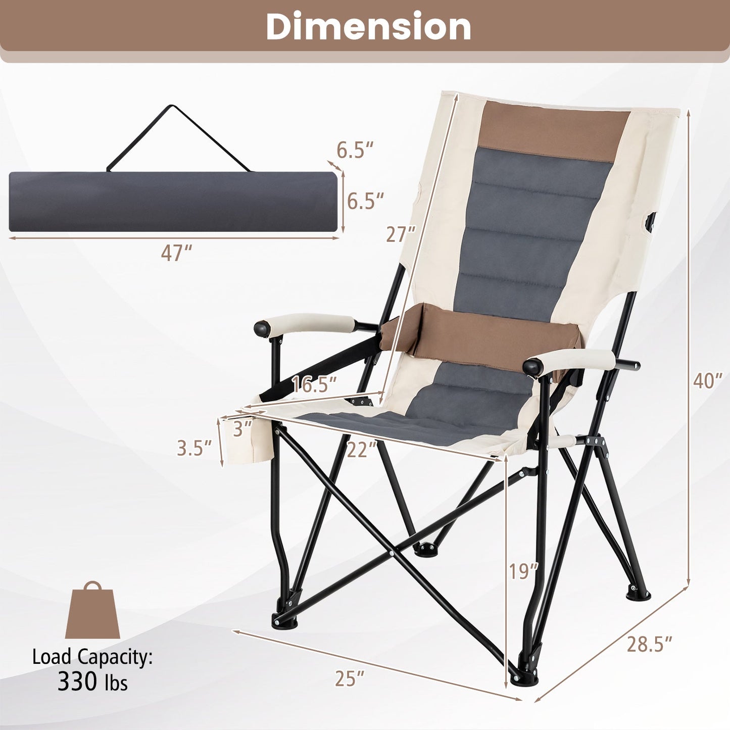 Camping Chair - Cup Holder - Lumbar Pillow