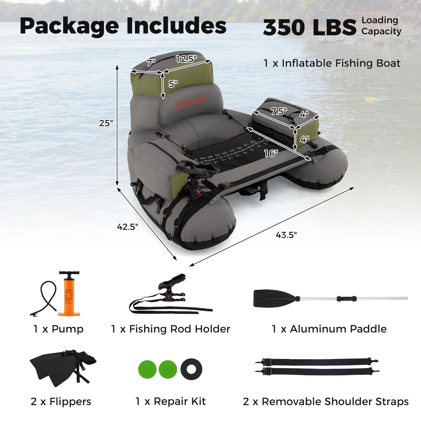 Inflatable Fishing Tube - Shoulder Straps - Storage