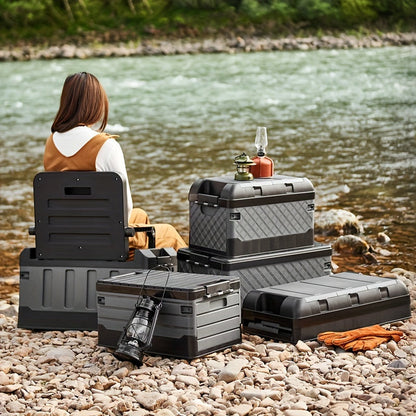 Foldable Stool with Backrest & Storage