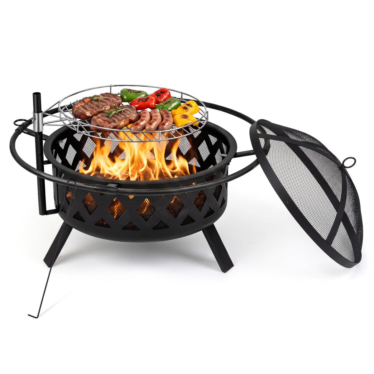 36-Inch Fire Pit with Adjustable Rotatable Grill Grate