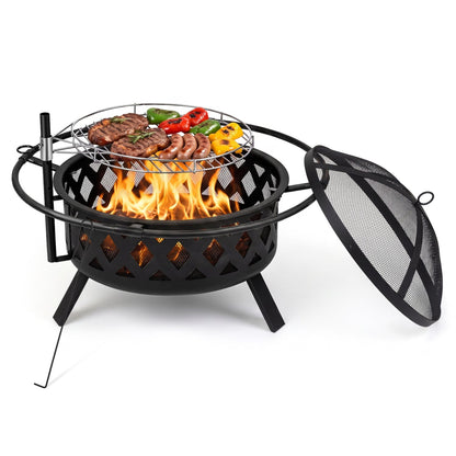 36-Inch Fire Pit with Adjustable Rotatable Grill Grate