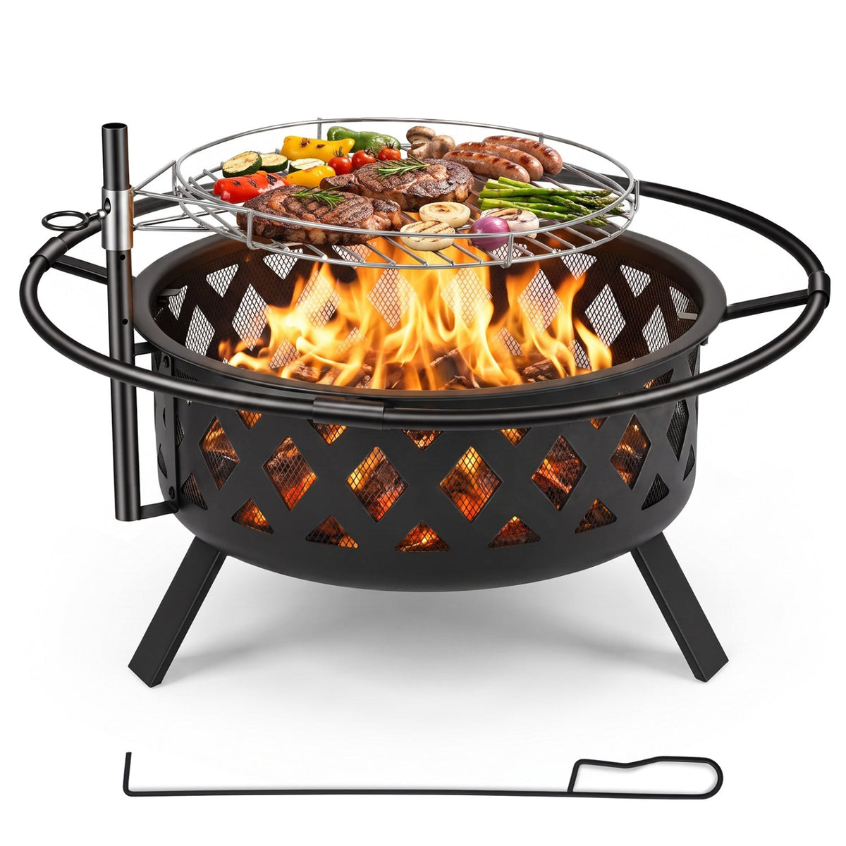 36-Inch Fire Pit with Adjustable Rotatable Grill Grate