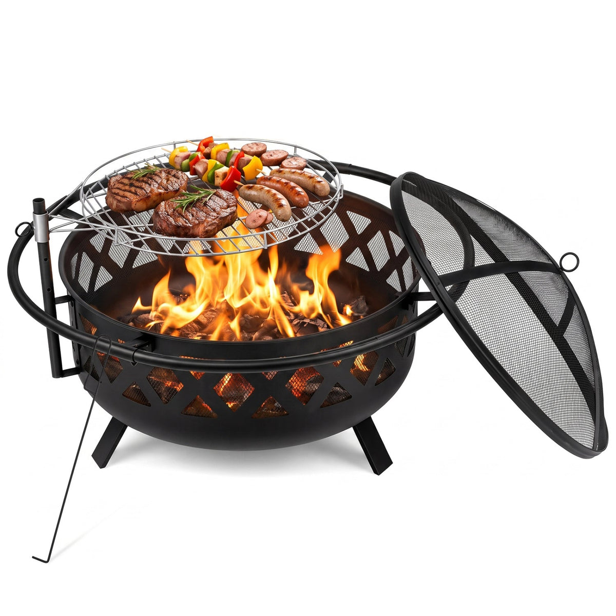 36-Inch Fire Pit with Adjustable Rotatable Grill Grate