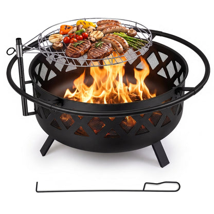 36-Inch Fire Pit with Adjustable Rotatable Grill Grate