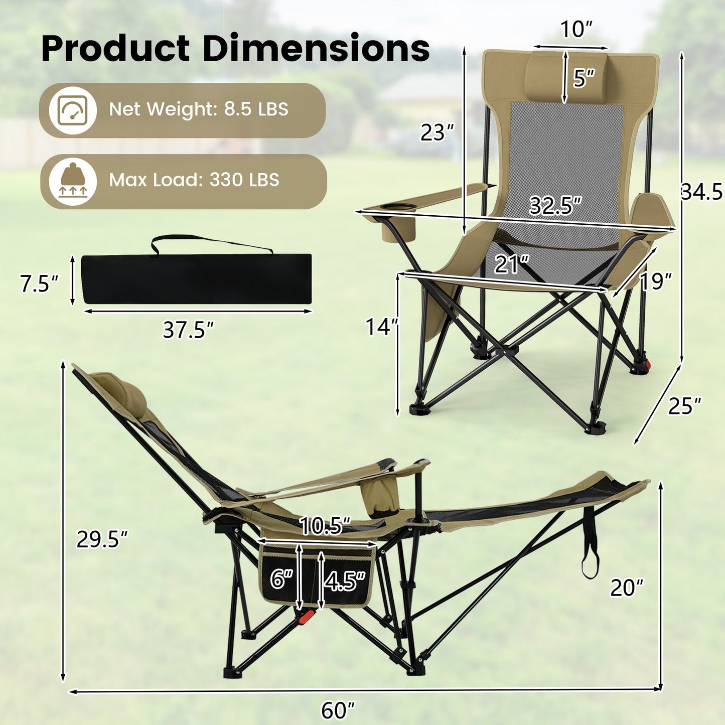 Reclining Camping Chair - Footrest