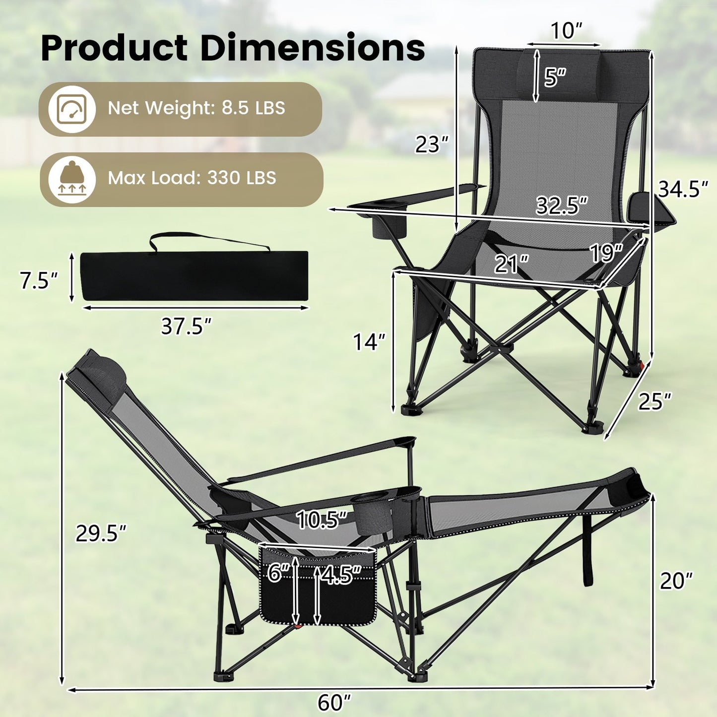 Reclining Camping Chair - Footrest