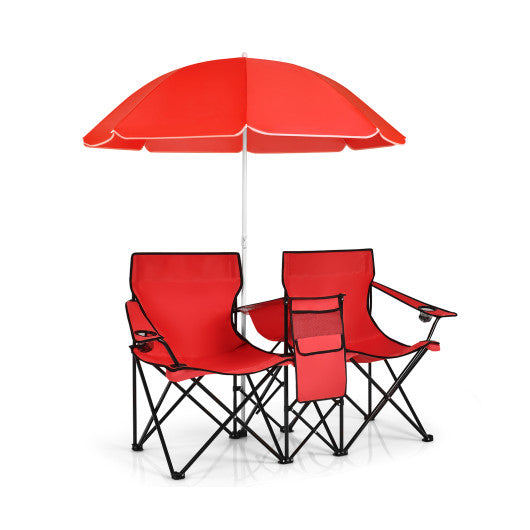 Folding Double Chair With Umbrella-Red