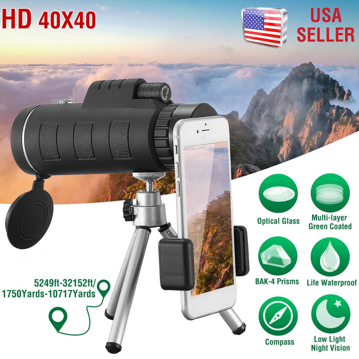 40x40 HD Optical Monocular Telescope