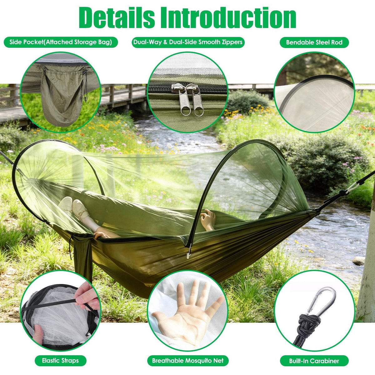 Hammock with Mosquito Net 3-in-1 Portable 440lbs