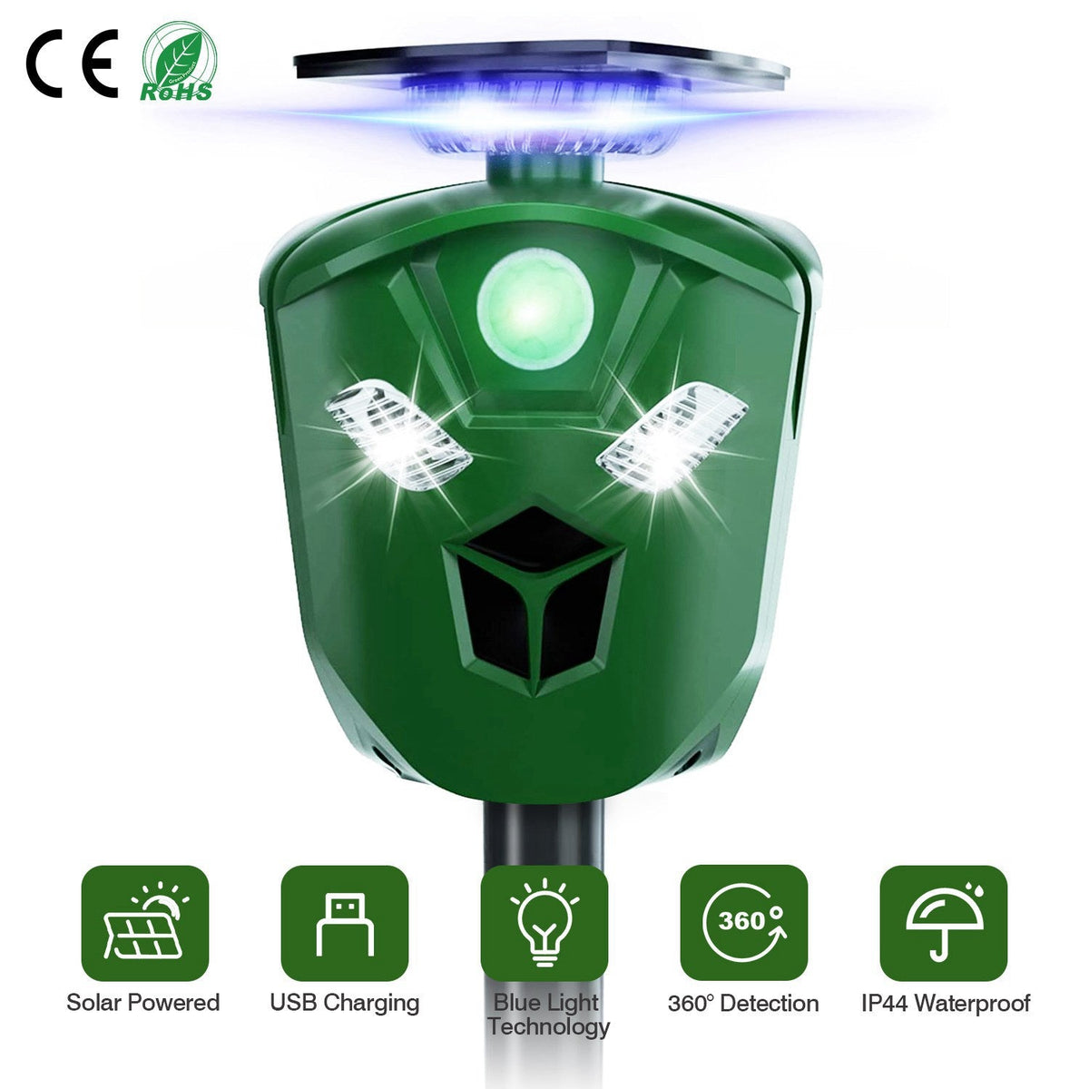 Solar Powered Ultrasonic Animal Repeller 360