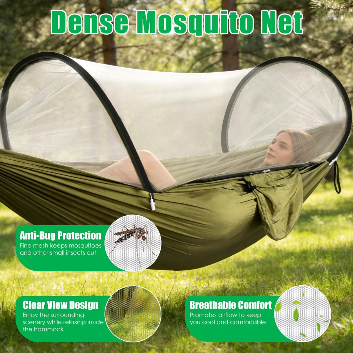 Hammock with Mosquito Net 3-in-1 Portable 440lbs