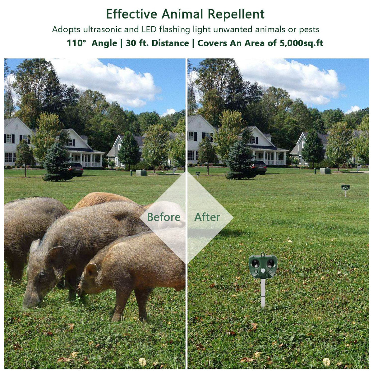 Ultrasonic Animal Repeller Solar Powered with Motion Sensor