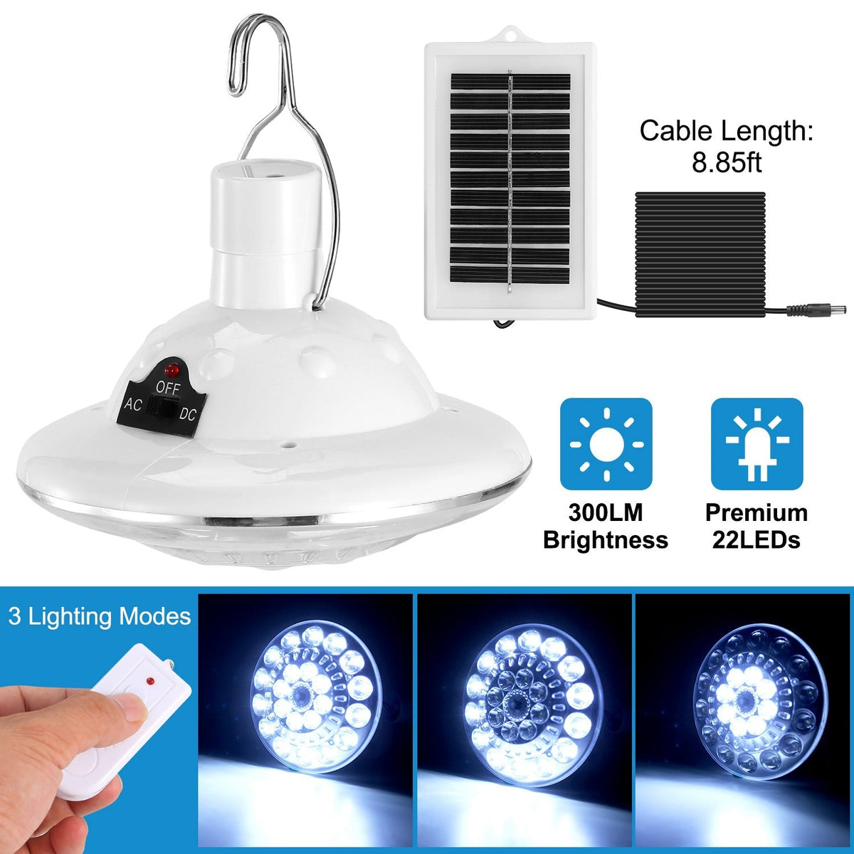 Solar Hanging LED Bulb Lamp W/ Remote Control