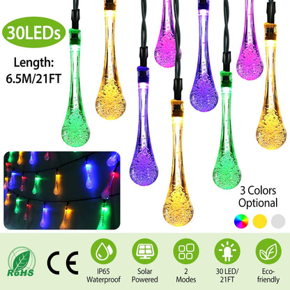 21 Feet 30 LEDs Water Drop Solar Powered Lights